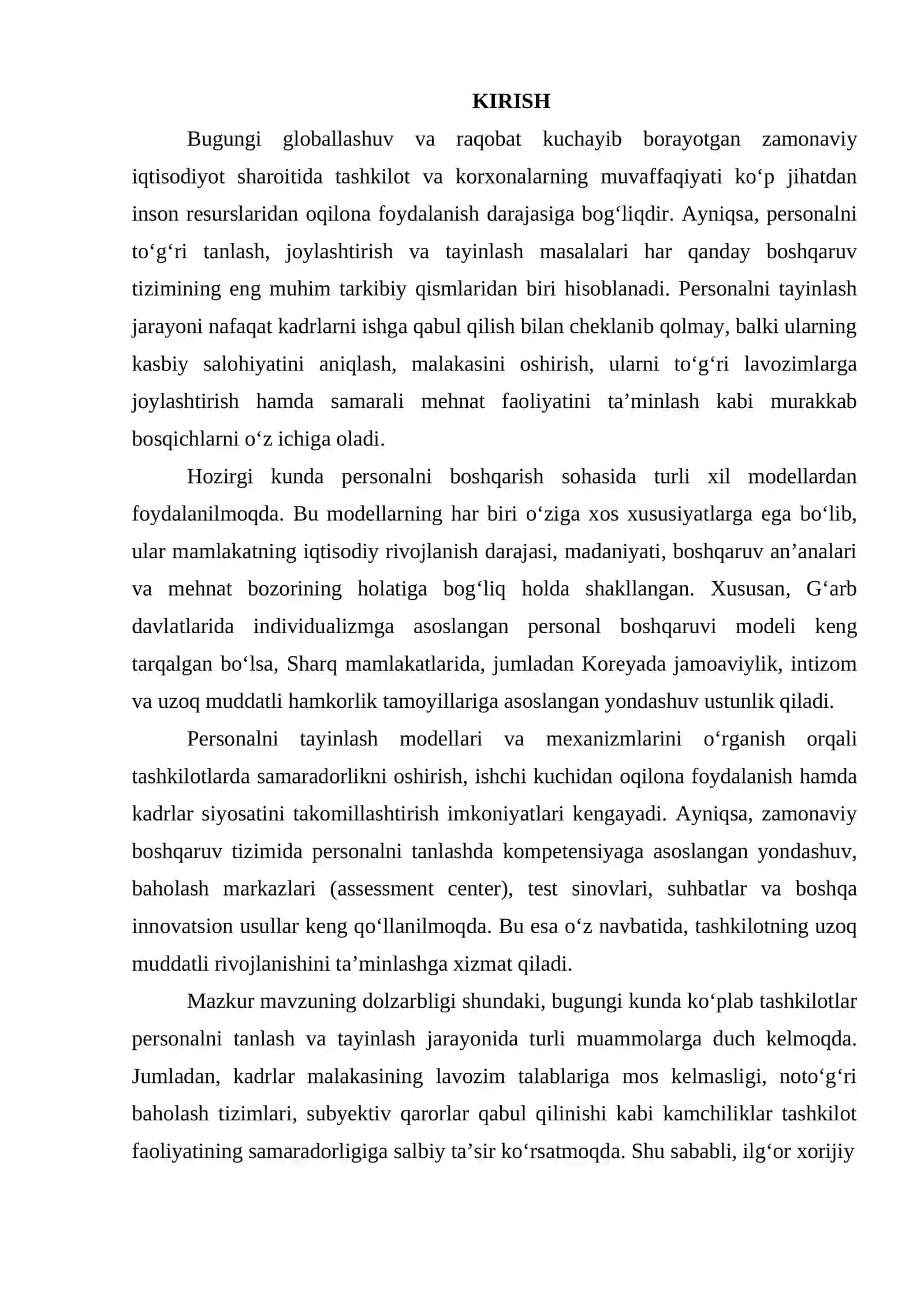 PERSONALNI TAYINLASH MODELLARI VA MEXANIZMLARI. KOREYA MODELLARI 2