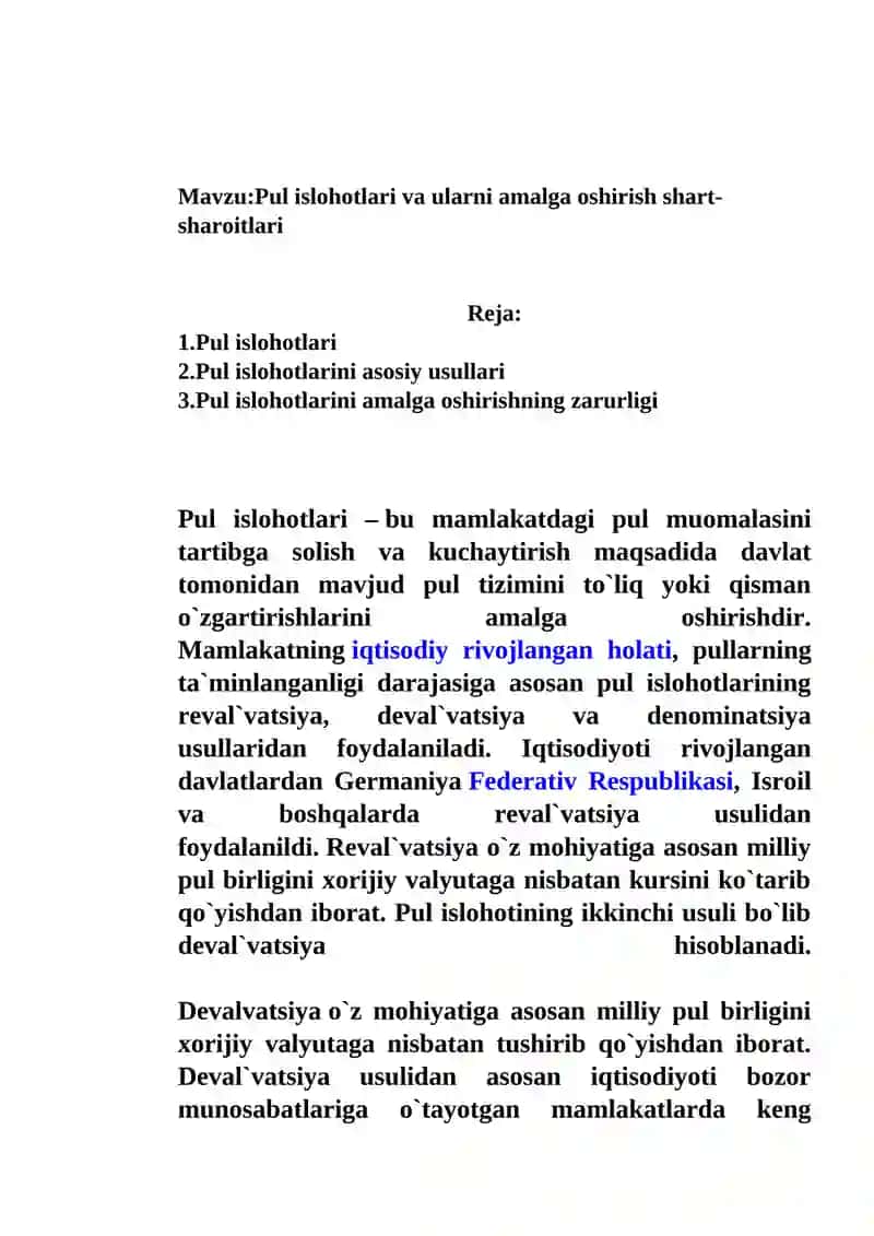 Pul islohotlari va ularni amalga oshirish shart-sharoitlari 2