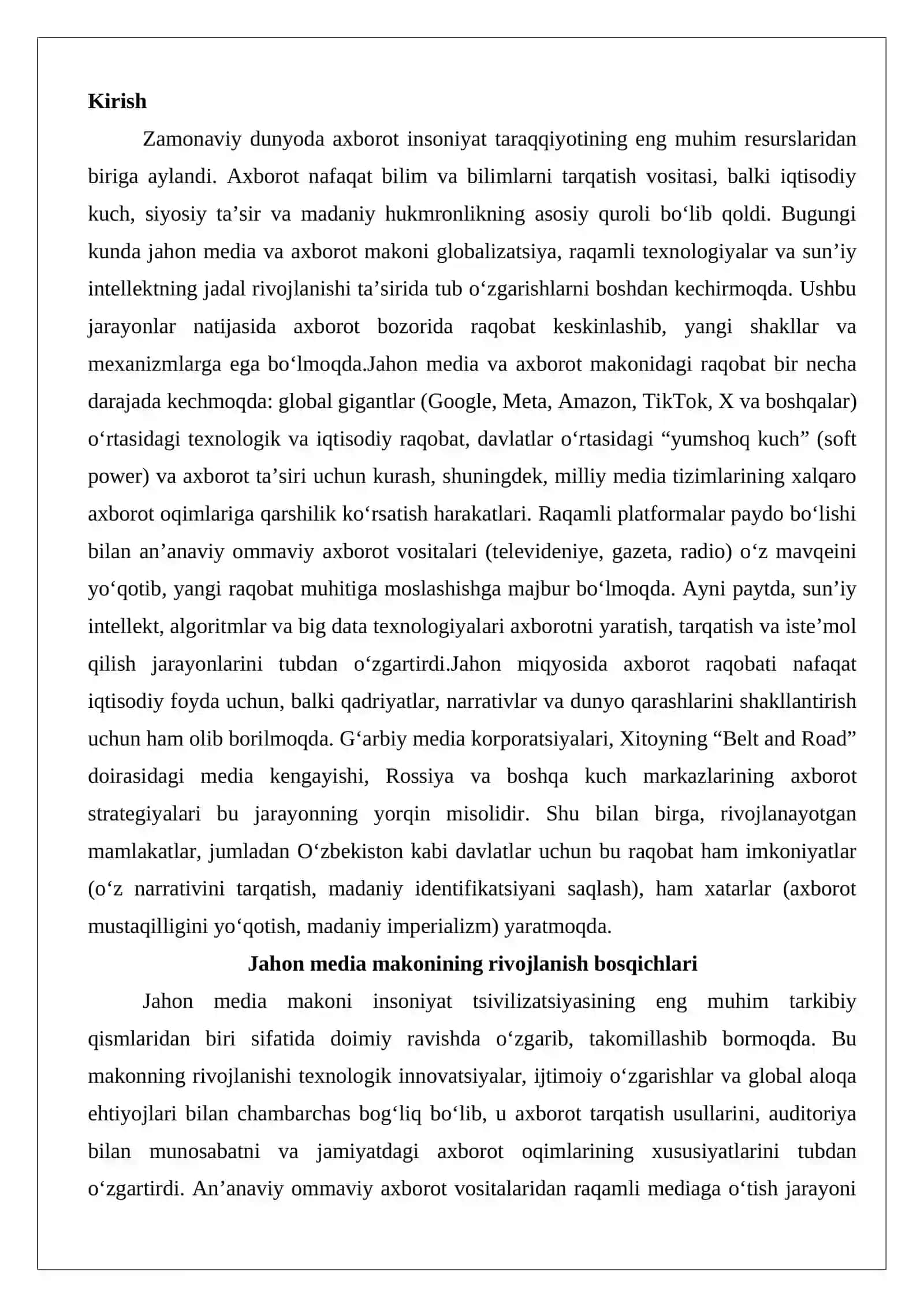 Jahon media va axborot makonida raqobat muhiti 2
