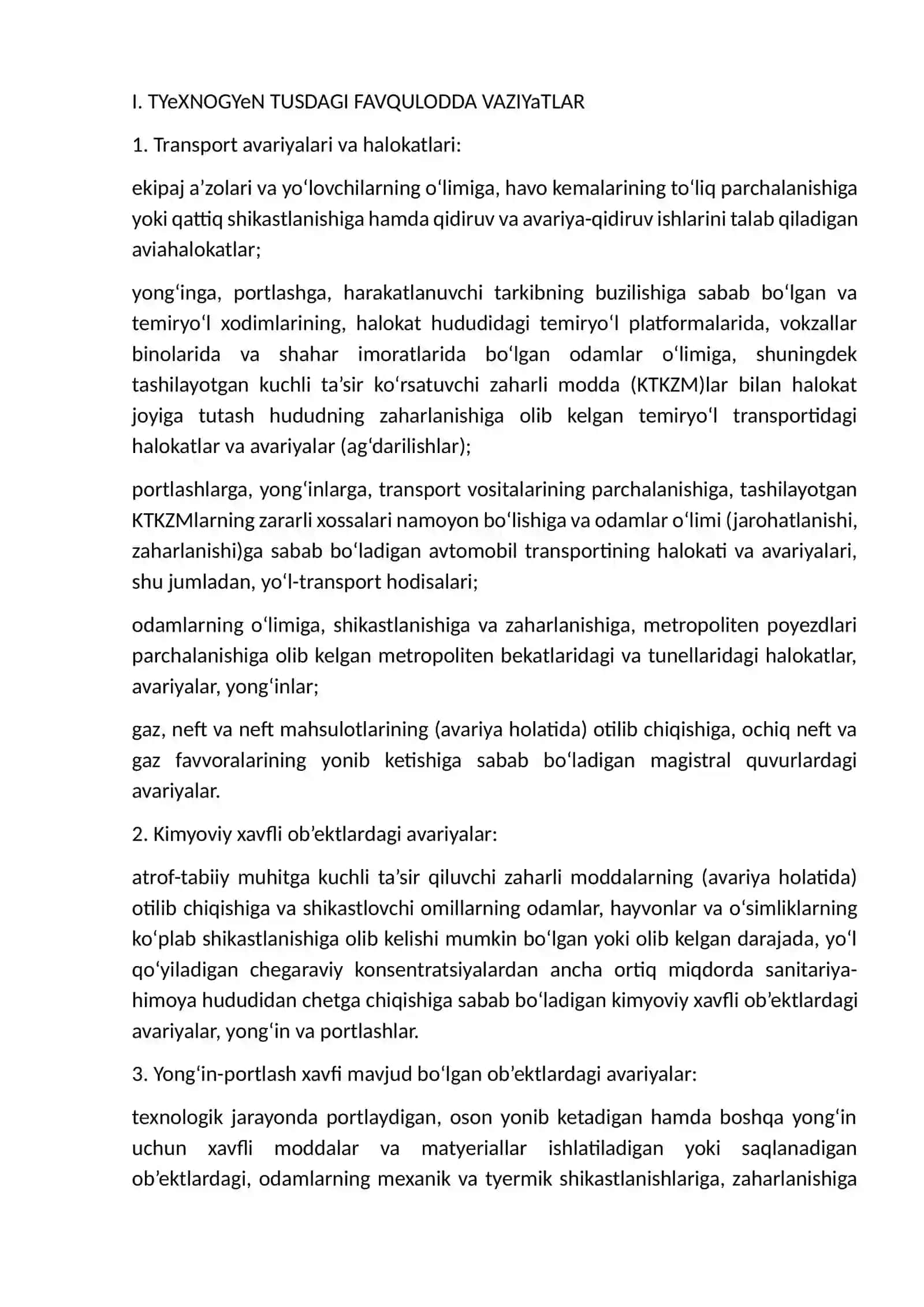 Tarix: O`ZBEKISTONDA TABIIY GEOGRAFIK FAVQULODDA VAZIYATLAR RO`Y BERADIGAN HUDUDLAR TAVSIFI 2