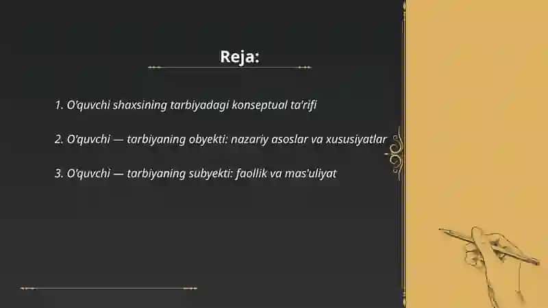O'quvchi shaxsi, tarbiyaning obyekti va subyekti sifatida 2