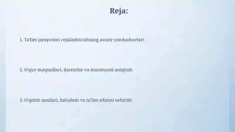 Ta'limiy jarayonni rejalashtirishning asosiy yondashuvlari 2