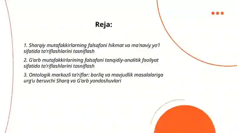 Falsafaning mohiyatiga oid Sharq va G'arb mutafakkirlarita'riflarini tasniflash 2