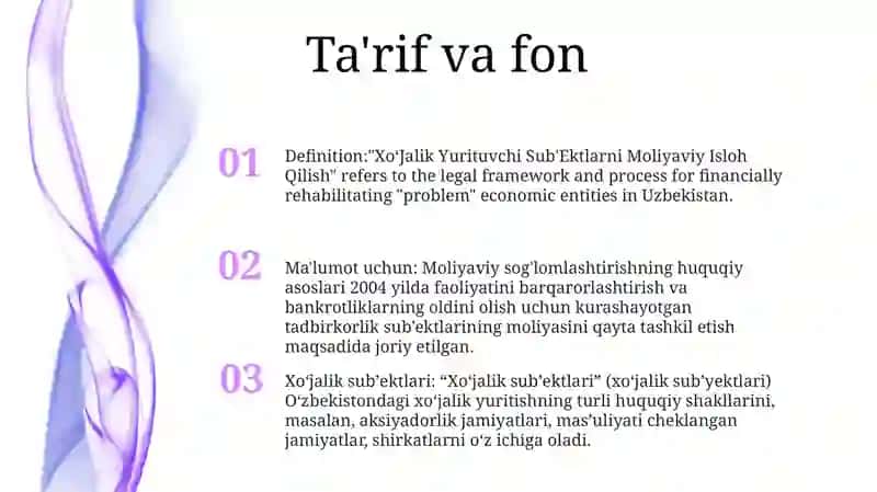 XoʻJalik Yurituvchi Sub'Ektlarni Moliyaviy Isloh Qilish 2