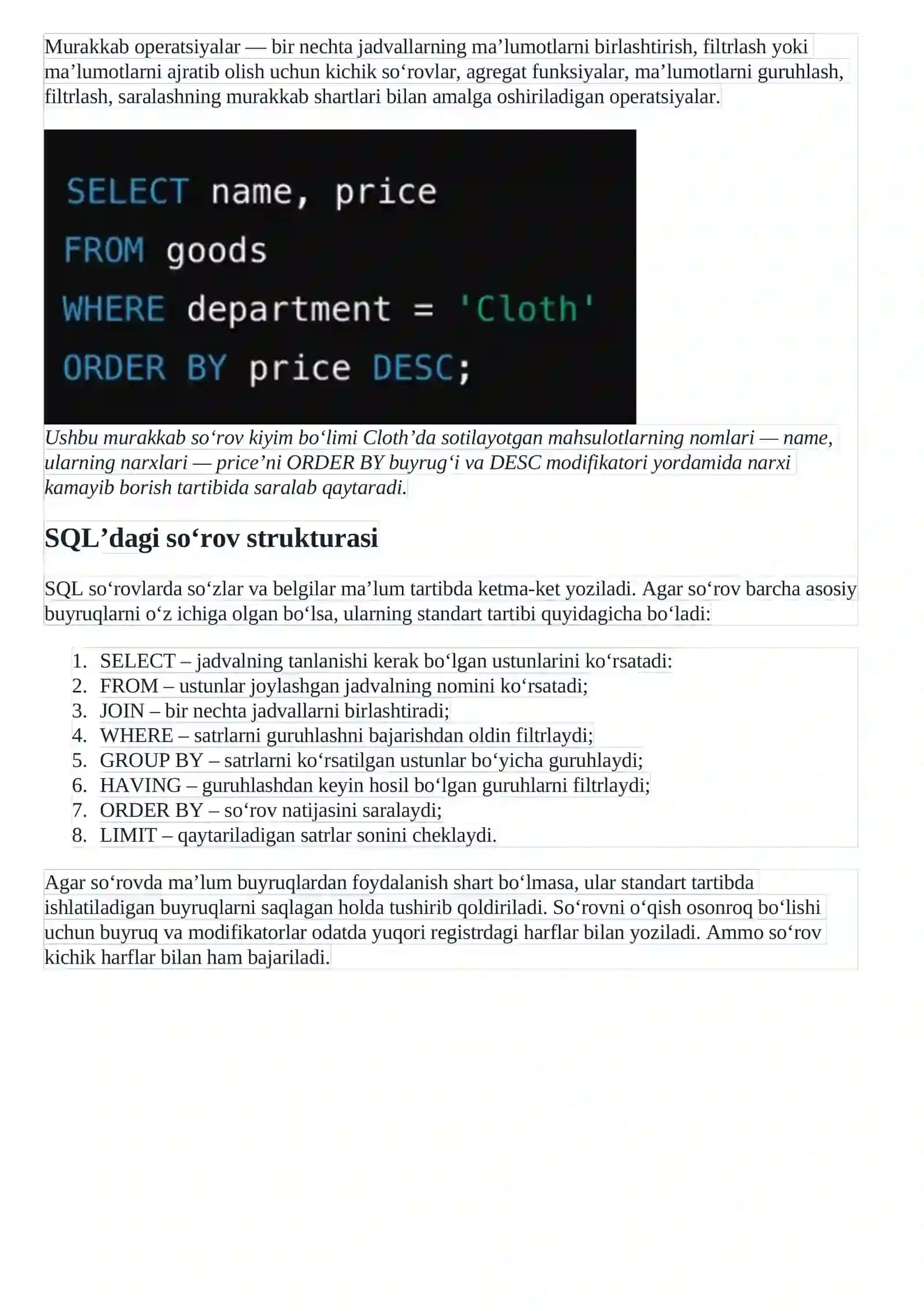 SQL so‘rovlari 2