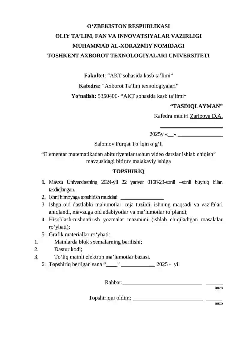 Elementar matematikadan abituriyentlar uchun video darslar ishlab chiqish 2