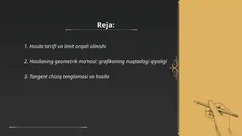 Hosila va uning geometrik hamda fizik ma'nosi 2