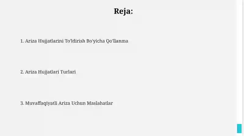 Ariza Hujjatlarini To'ldirish Bo'yicha Qo'llanma 2