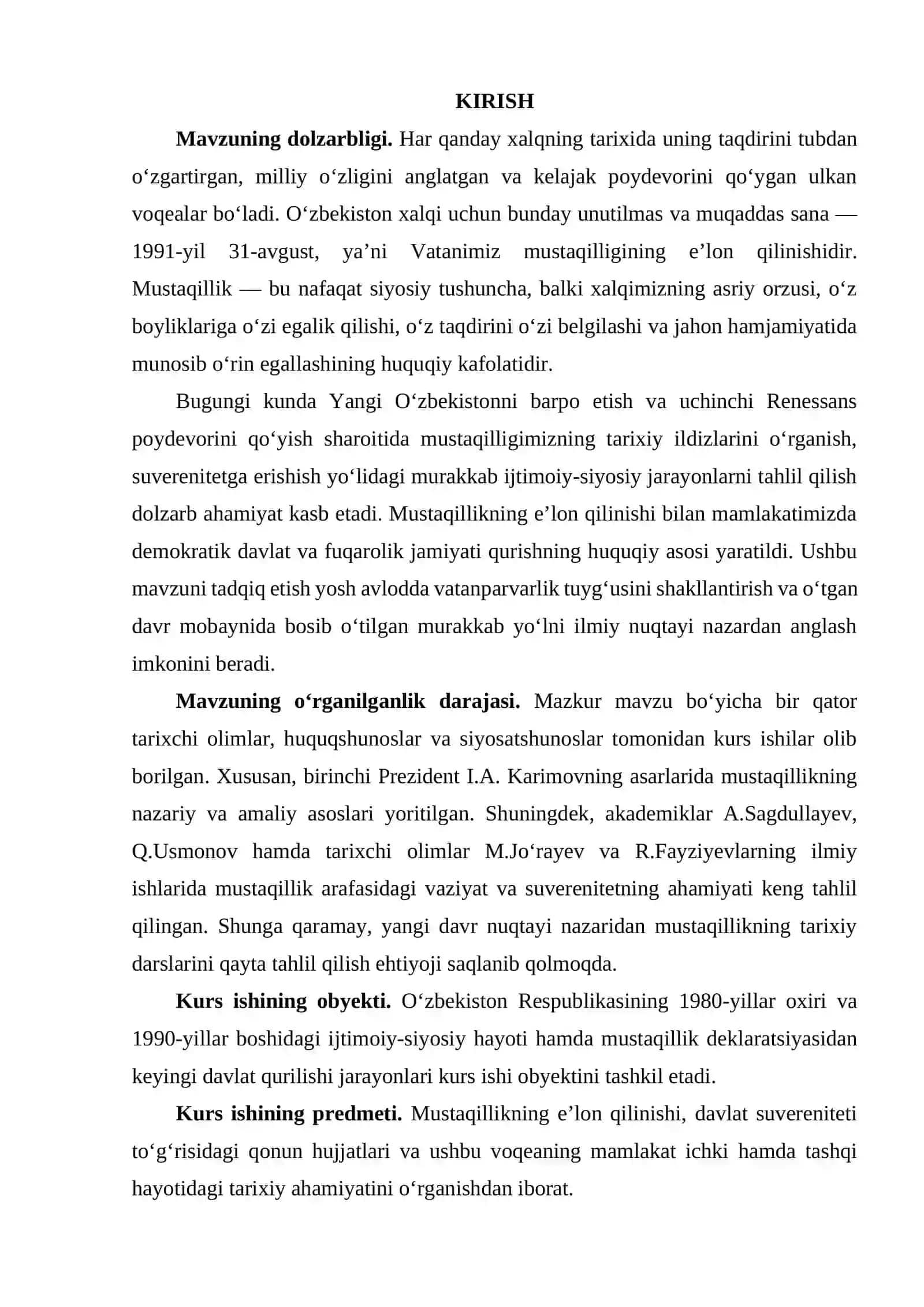 OʻZBEKISTON RESPUBLIKASI DAVLAT MUSTAQILLIGINING E’LON QILINISHI VA UNING TARIXIY AHAMIYATI 2
