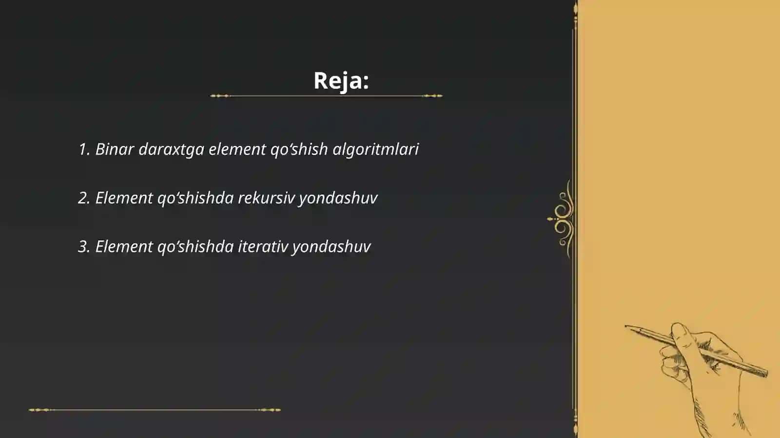 Binar daraxtga element qo‘shish, element o‘chirish va qidiruv algoritmlari 2