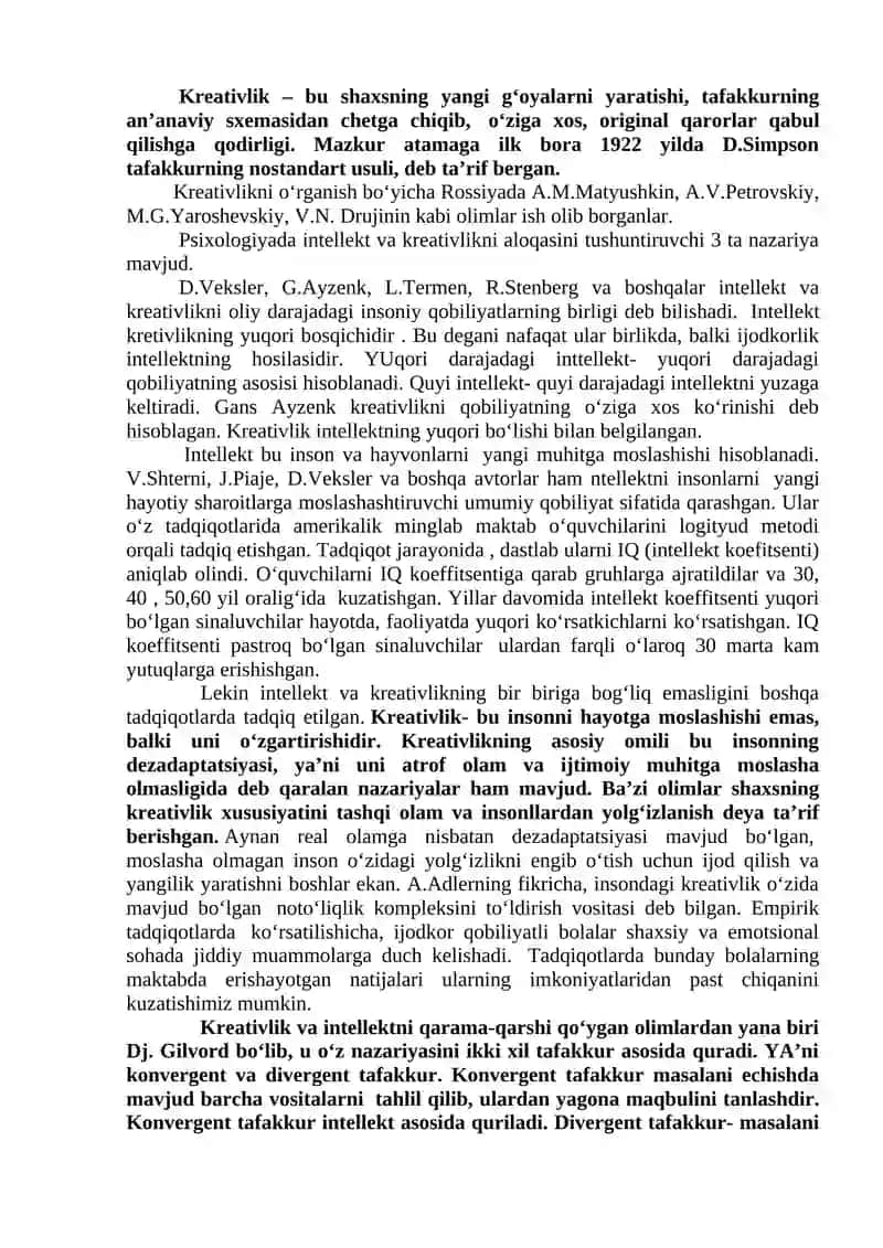 Intellekt va kreativlik nazariyasi 2