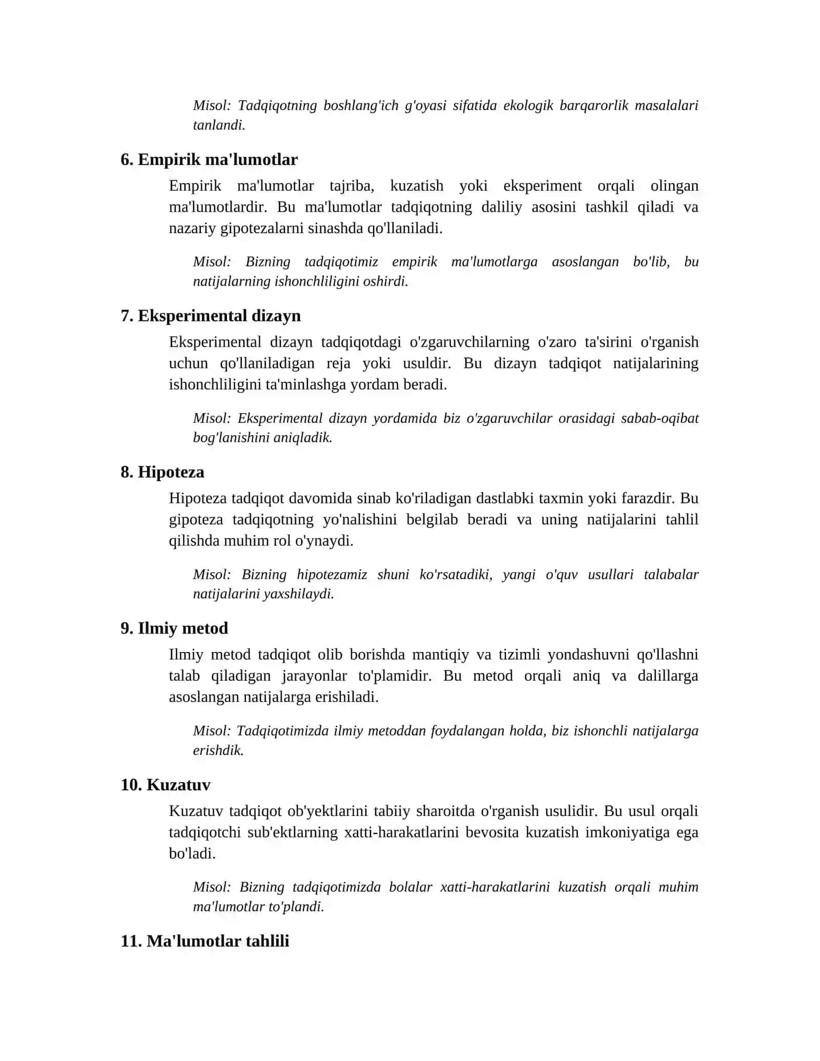Tadqiqotlar olib borish jarayoni va uni tashkil etish bo'yicha lug'at 2