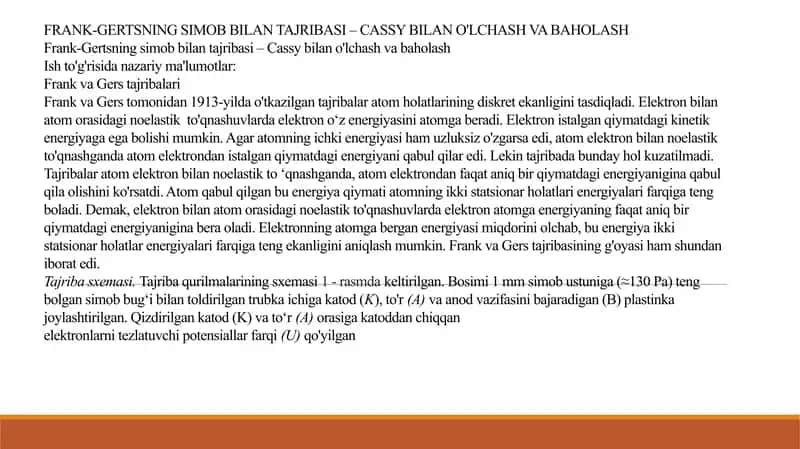 FRANK-GERTSNING SIMOB BILAN TAJRIBASI – CASSY BILAN O'LCHASH VA BAHOLASH 2