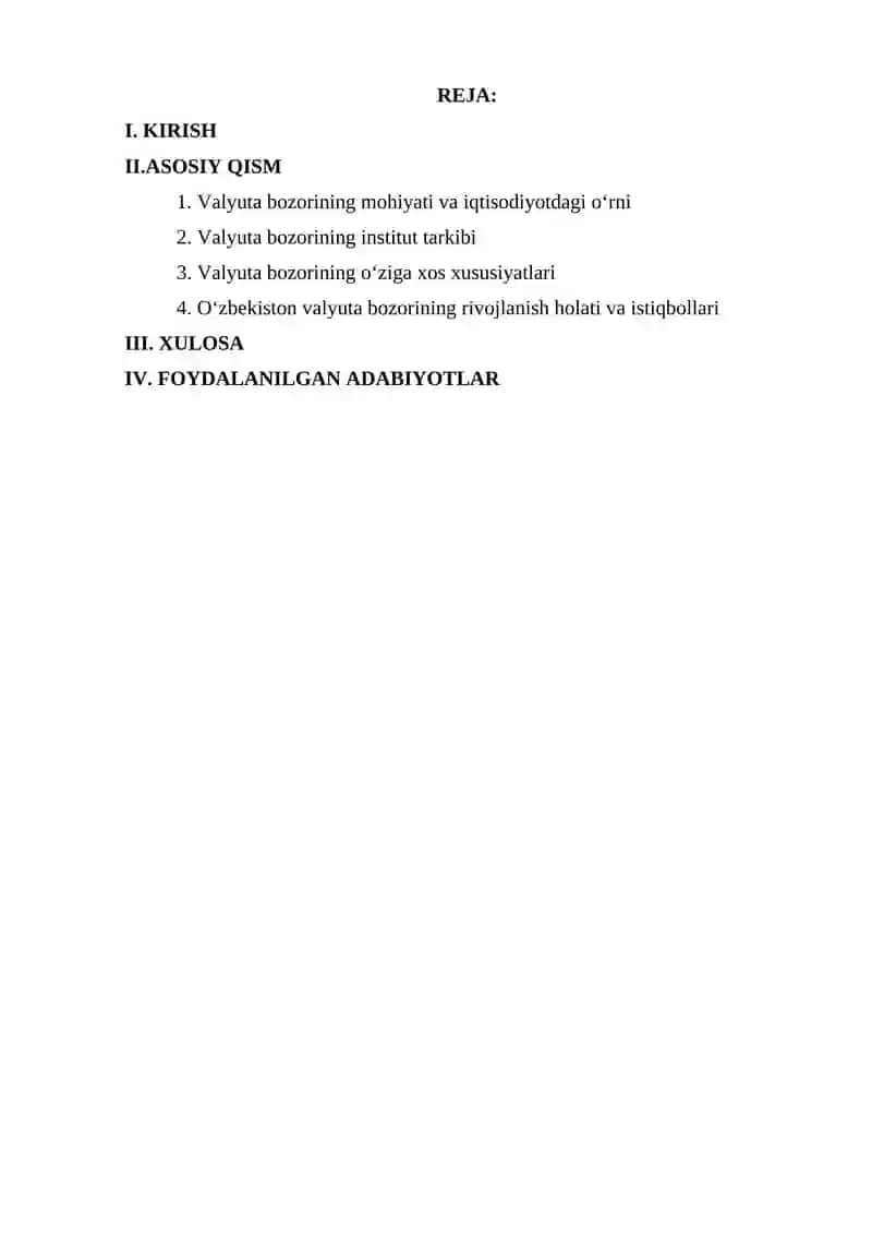 VALYUTA BOZORINING INISTITUT TARKIBI VA O'ZIGA XOS XUSUSIYATI 2