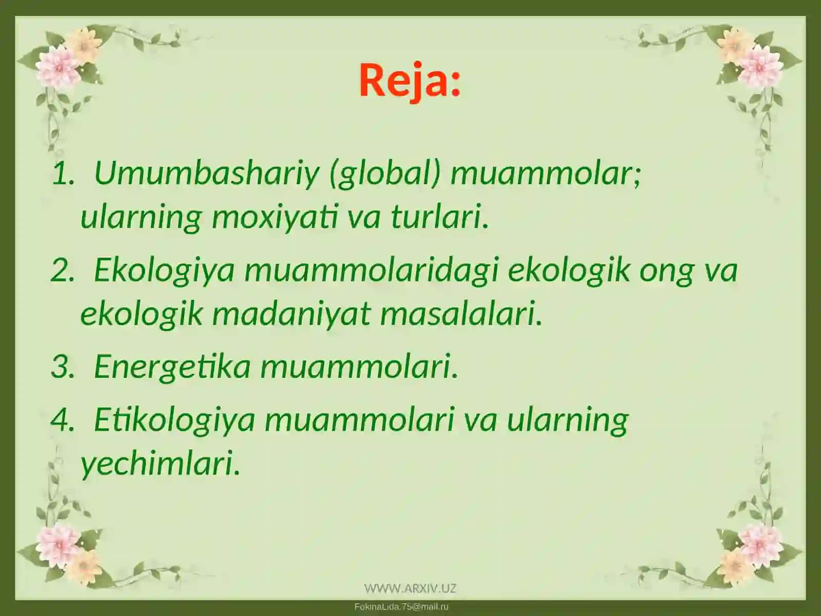 Global muammolar va ularning hal etish yo’llari 2