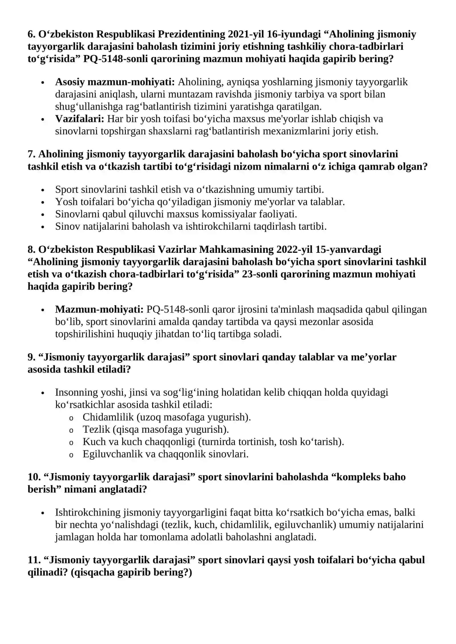 Agros test 2026 etno sport suhbat savollari (Ommaviy va etno sport turlarini rivojlantirish hamda sport normativlarini o‘tkazish bo‘limi) 2