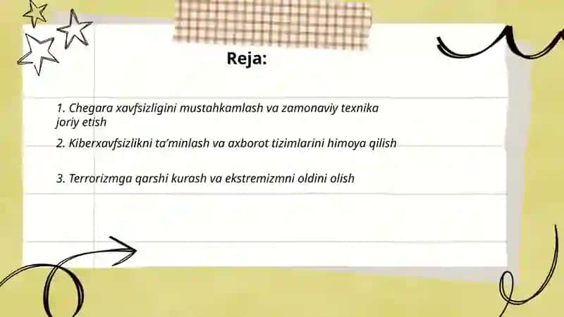 Milliy xavfsizlikni taʼminlash maqsadida amalga oshirilayotgan ishlar 2