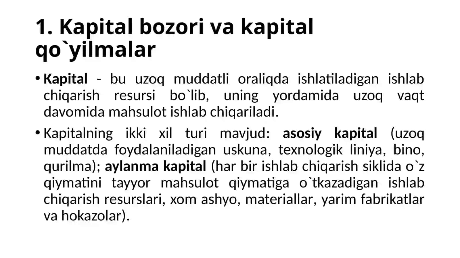 Kapital bozori va kapital qo`yilmalar 2