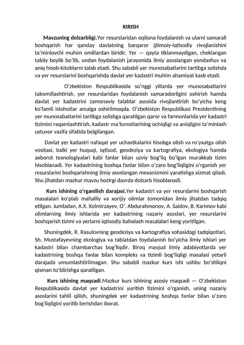 O’zbekistan yer kadastirini yuritish va uning boshqa fanlar bn bog’liqligi 2