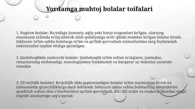 Yordamga Muhtoj Bo‘Lgan Bolalarni Toifalari Va Ularni Inklyuziv Ta'Limga Jalb Etish 2
