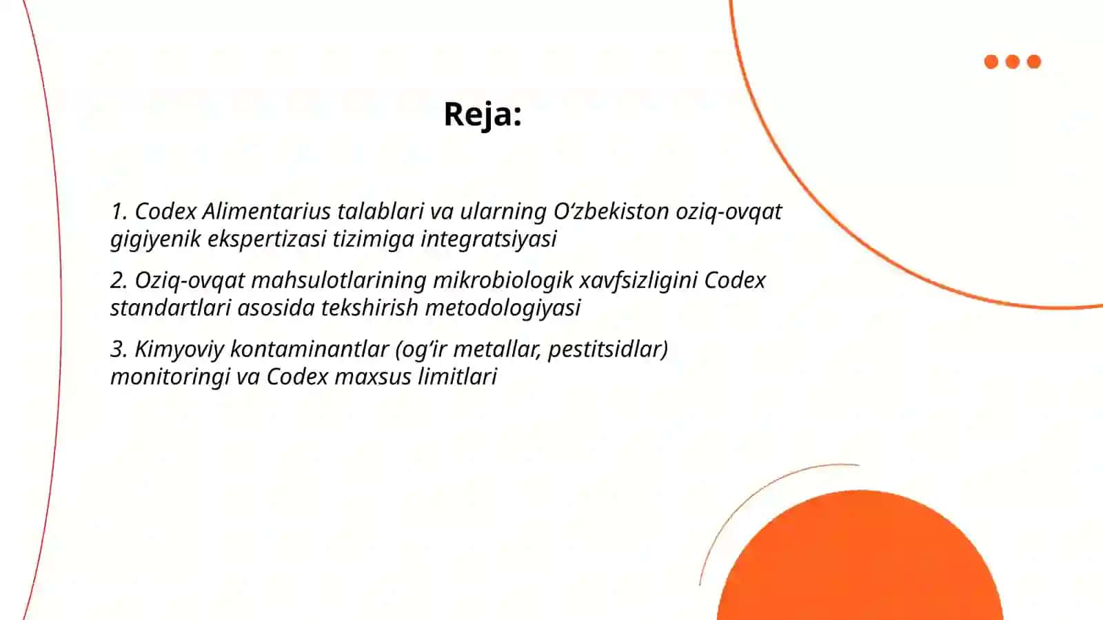 Oziq ovqat mahsulotlarining gigiyenik tekshirish ekspertizasi Codex Alimentarius talablarini taxlil qilish 2