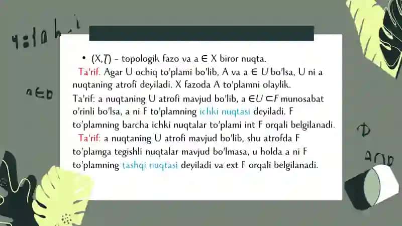 To'plamning ichki, chegaraviy va urinish nuqtalari 2