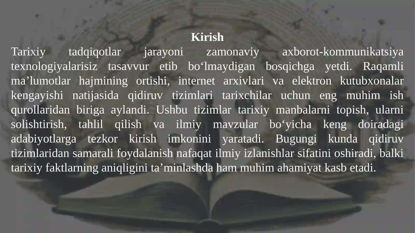 TARIXIY TADQIQOTDA QIDIRUV TIZIMLARIDAN FOYDALANISH 2
