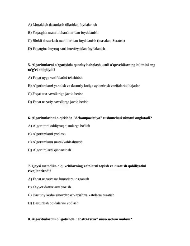 Algoritmlash asoslari bo‘limini o‘qitish metodikasi 2