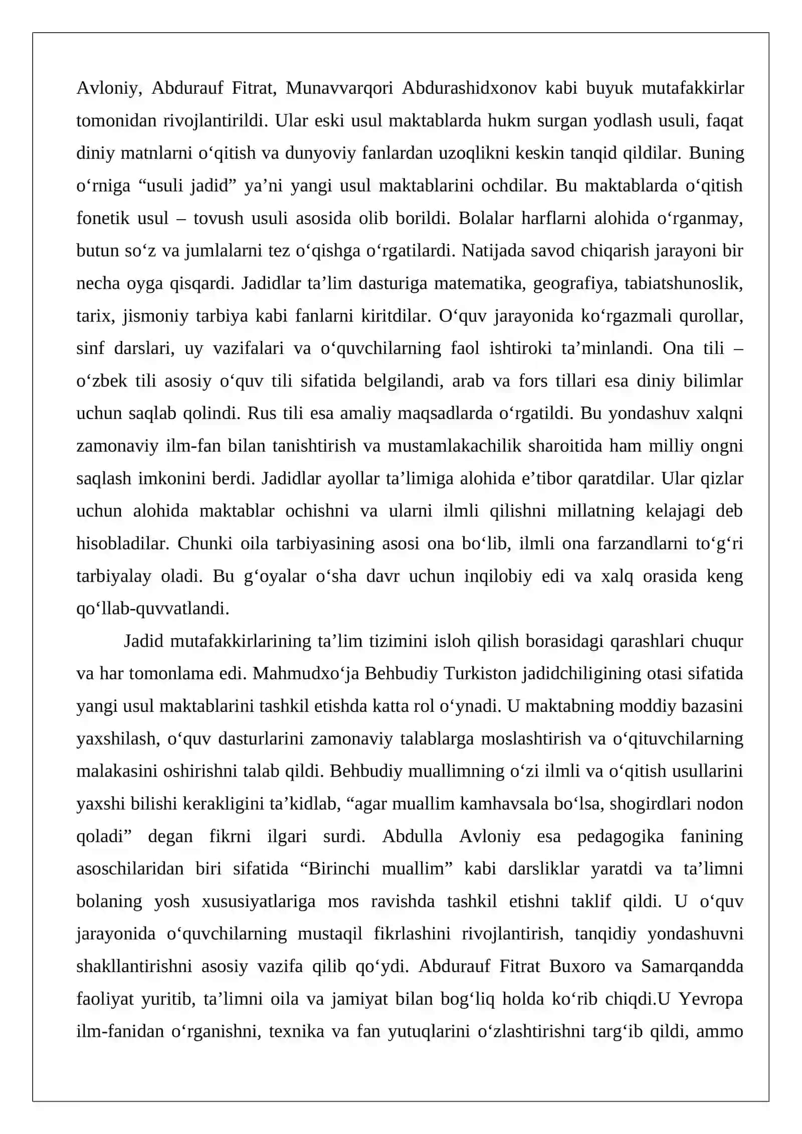 XX asr jadidlarining taʼlim va tarbiyaga oid qarashlarini xozirgi davr nuqtai nazaridan tahlil etish 2