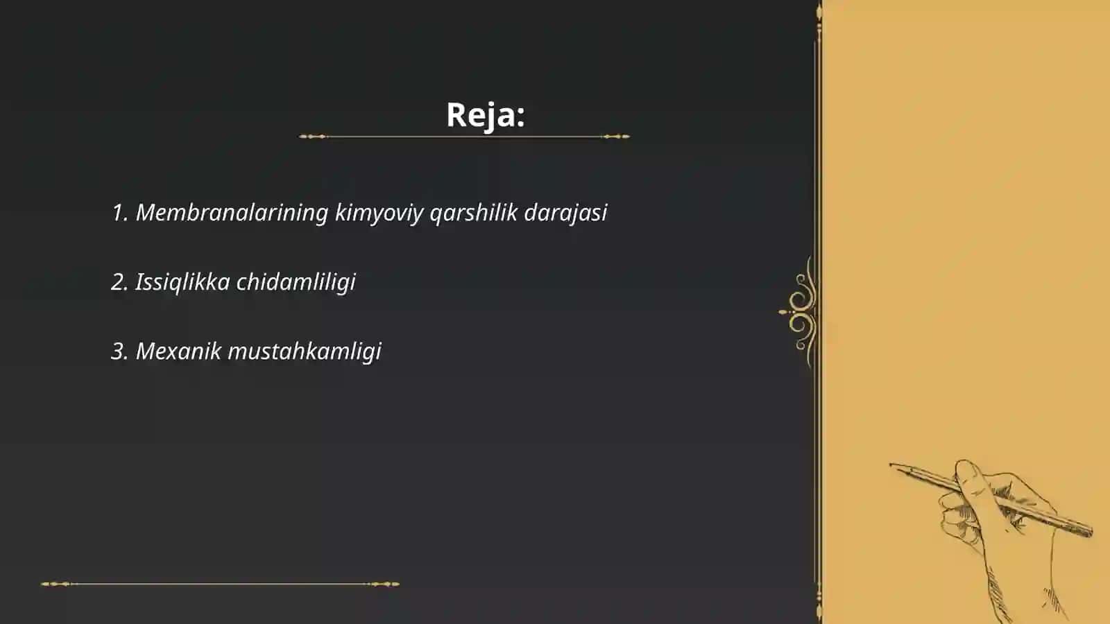 Elektromembran jarayonlarining membranalariga qo'yiladigan talablar 2