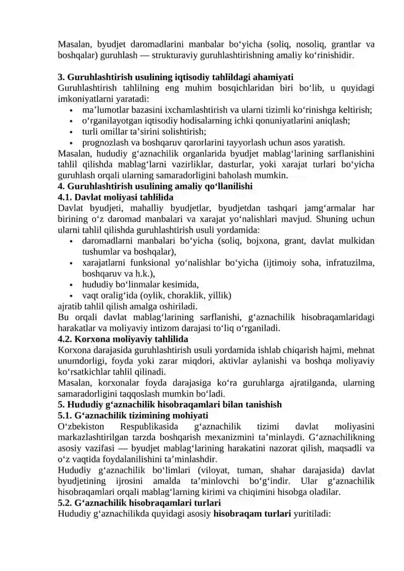 Guruhlashtirish usuli 2
