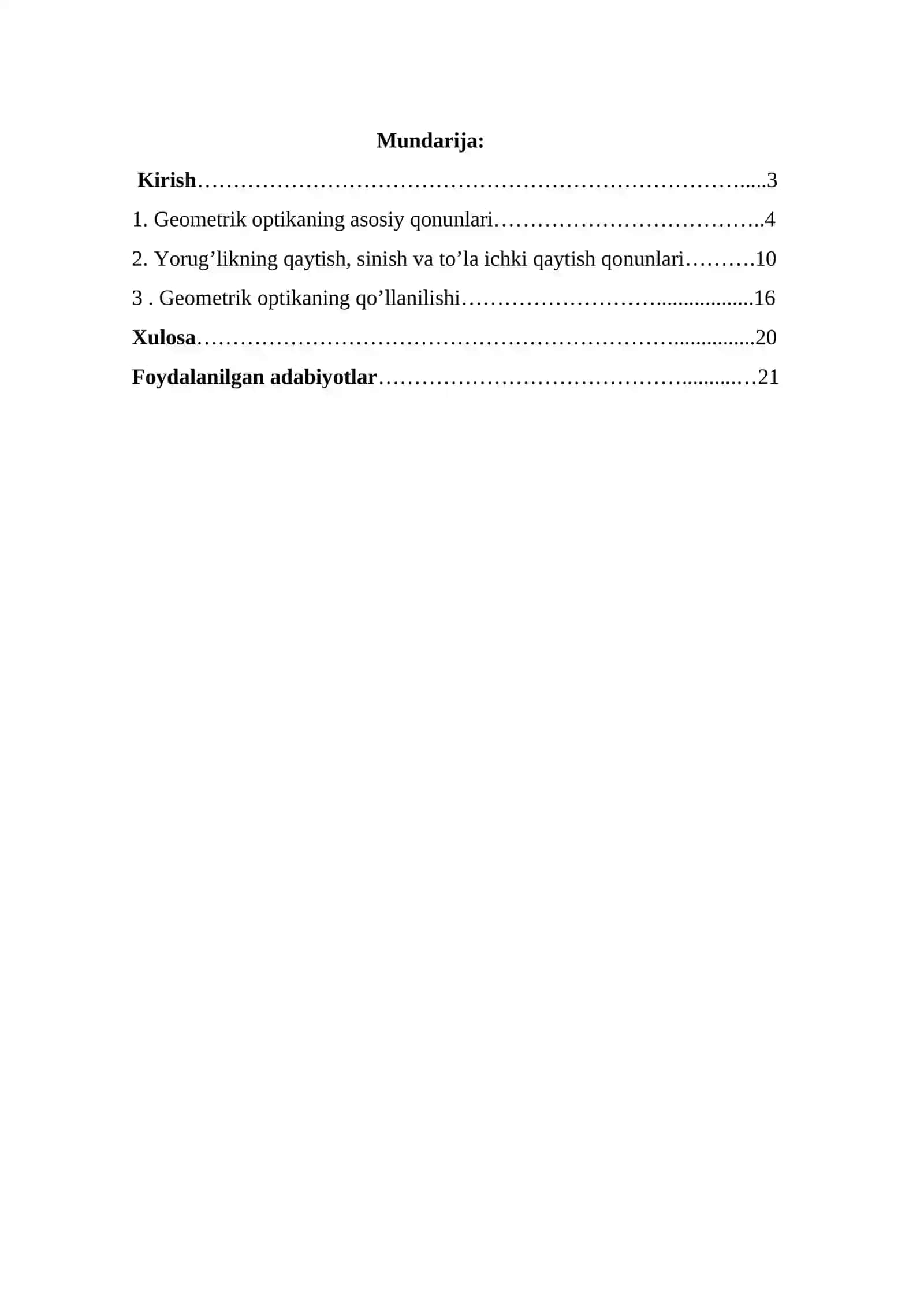 Geometrik optika qonunlari mavzusida tayyor kurs ishi. 2