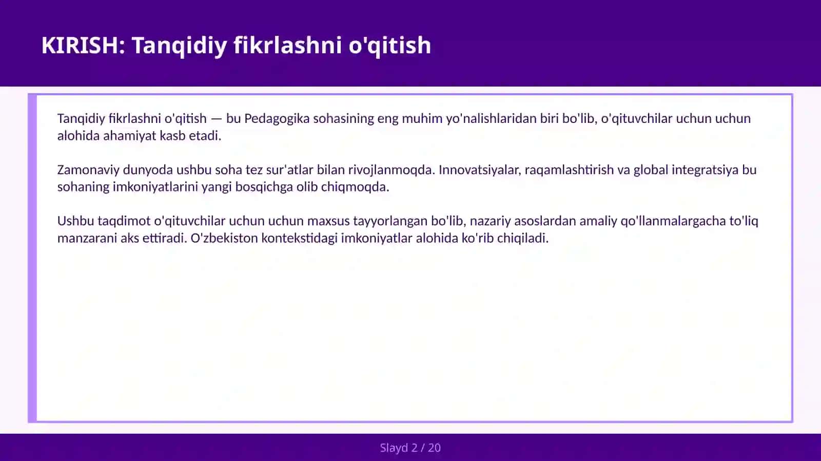 Tanqidiy fikrlashni o'qitish 2