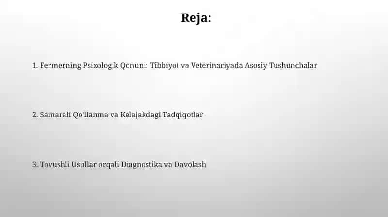 Fermerning Psixologik Qonuni: Tibbiyot va Veterinariyada Asosiy Tushunchalar 2