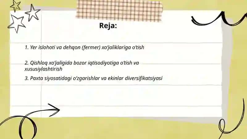 Yer islohoti va dehqon (fermer) xoʻjaliklariga oʻtish 2