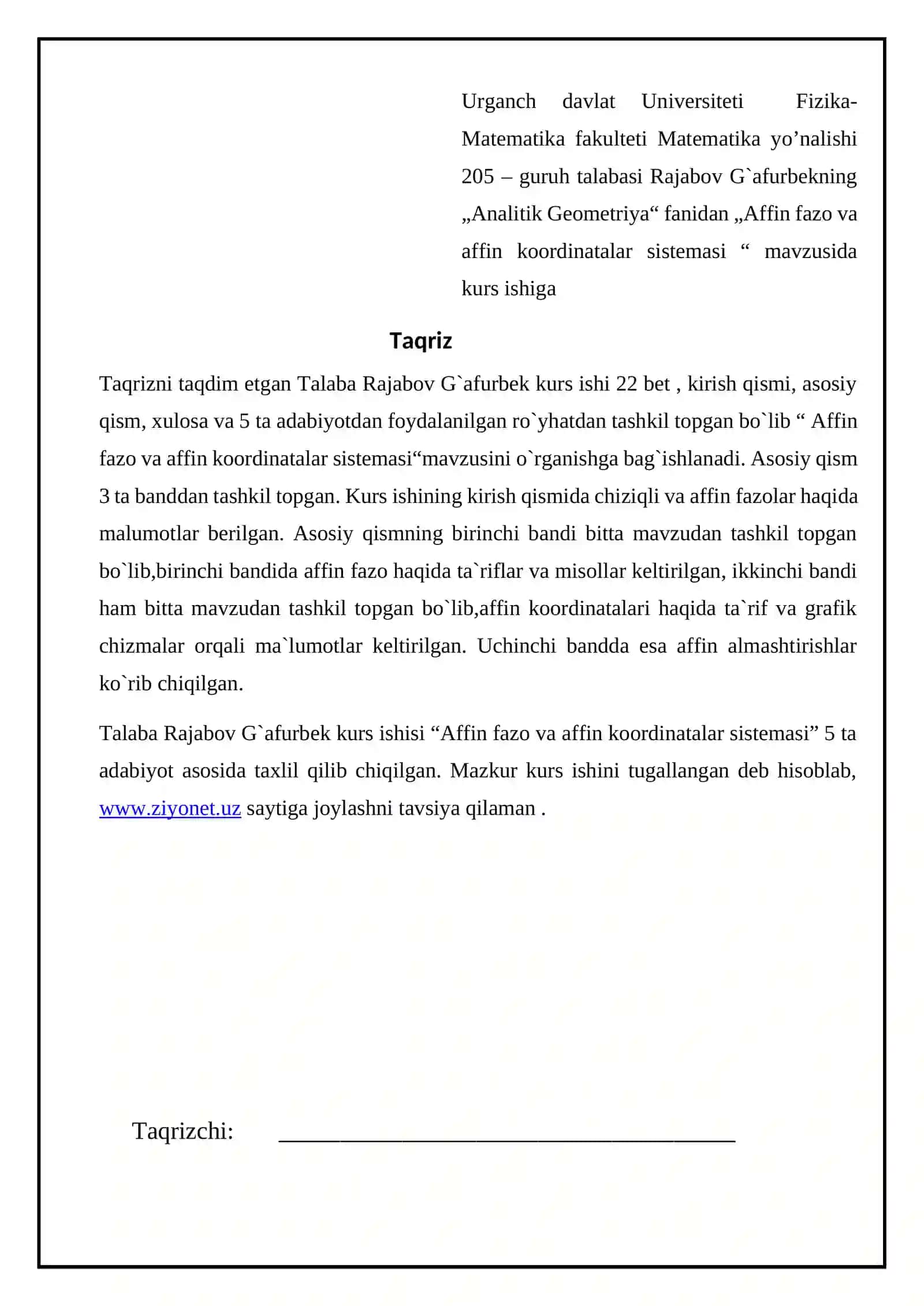 Affin fazo va affin koordinatalar sistemasi 2