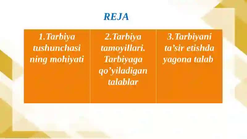 Tarbiya jarayoni qonuniyatlari va tamoyillari. Ta’lim mazmuni 2