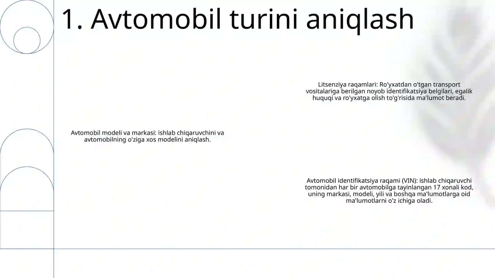 Transport Vositalarning Taniqlik Belgilari 2