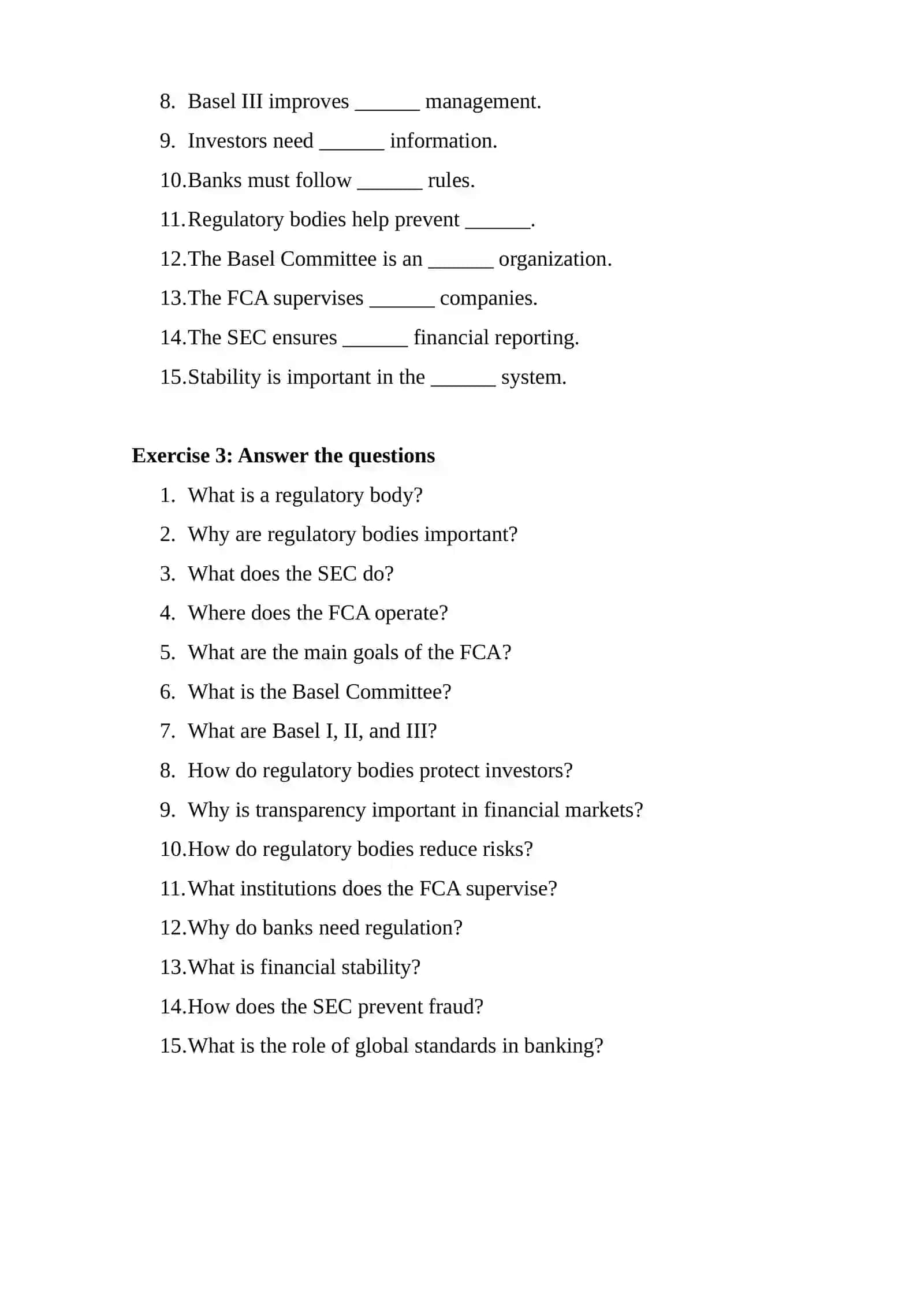 UNDERSTANDING REGULATORY BODIES: SEC, FCA, BASEL COMMITTEE 2