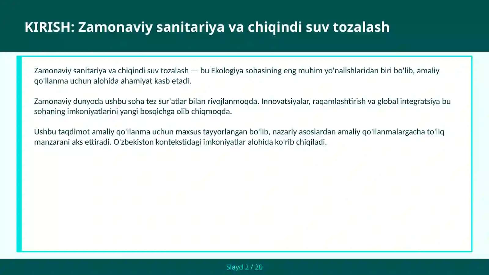Biologik va kimyoviy tozalash texnologiyalari — amaliy qo'llanma 2