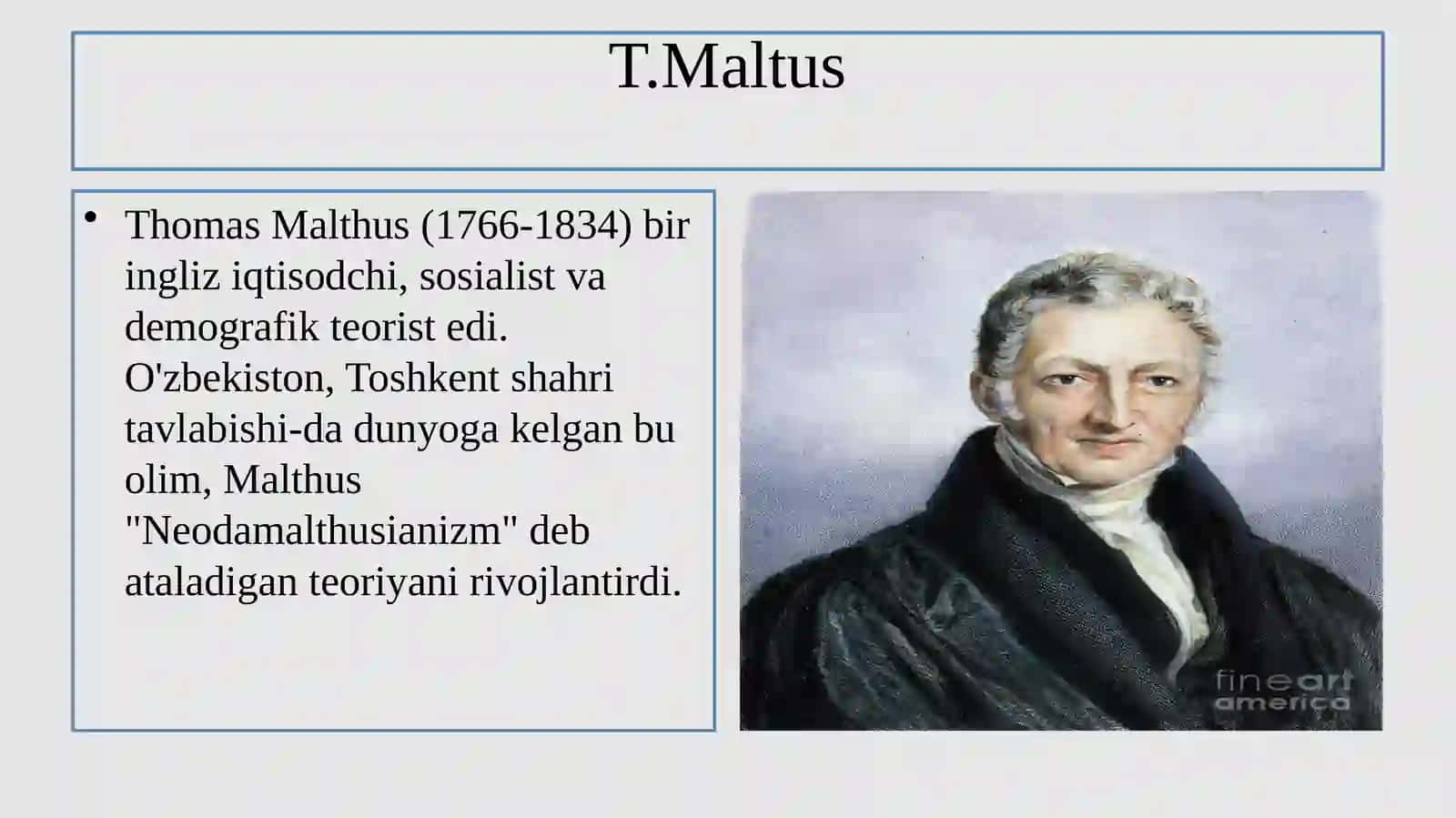 T.Maltus. Uning “Nufuz nazaryasi qiymat nazaryasi va foyda maslahatlarining klassik maktabga xos ziddiyatlaridan foydalanish.T.Maltusning realizatsiya nazaryasi.Maltusning iste’mol nazaryasi 2