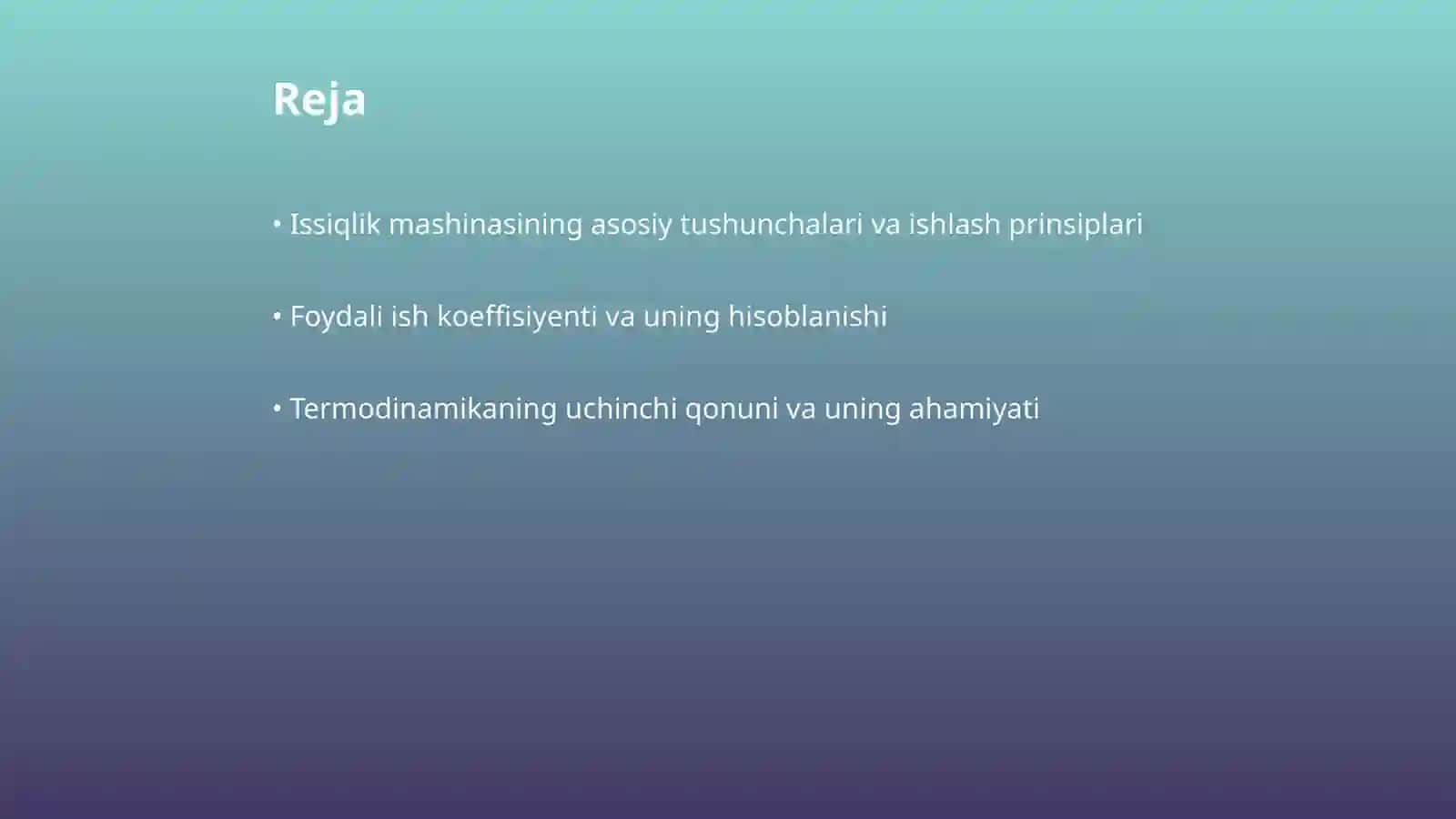 Issiqlik mashinasining maksimal foydali ish koeffisiyenti. Termodinamikaning uchinchi qonuni 2