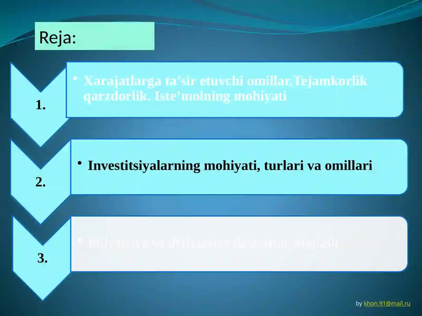 ISTE’MOL, JAMG’ARMA VA INVESTITSIYA 2