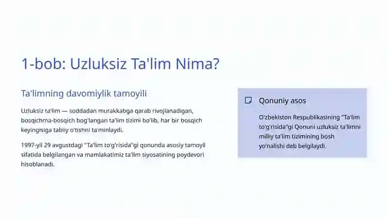 Uzluksiz Ta'lim Tizimi: O'zbekiston Ta'limining Kelajagi 2