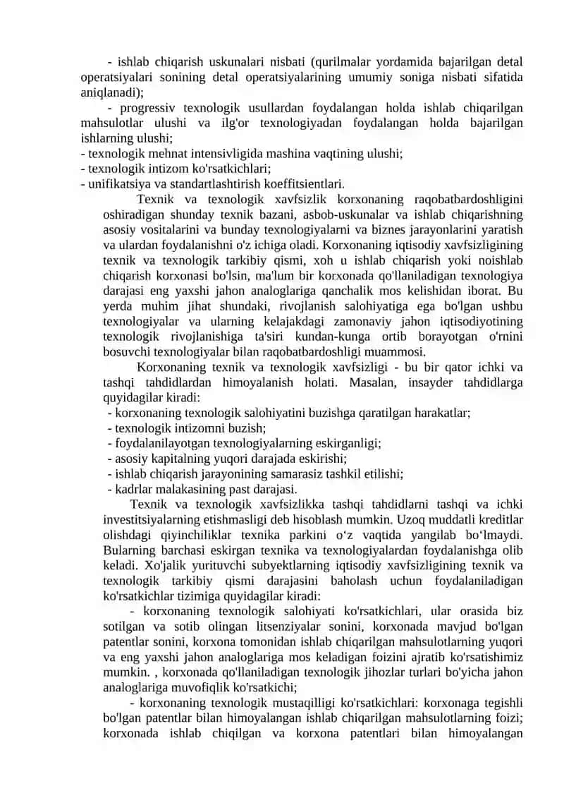 BOB. KORXONA IQTISODIYOT XAVFSIZLIGINI TEXNIK-TEXNOLOGIK TARKIBI 2