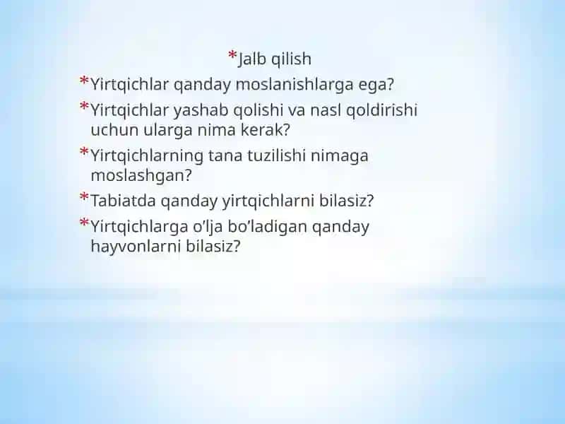 Yirtqichlar va ularning o'ljalaridagi moslanishlar 2