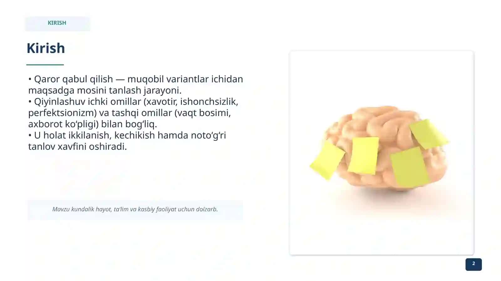 Qaror qabul qilishning qiyinlashuvi: Psixodiagnostika va korreksiyasi 2
