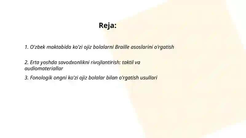 Ko'zi ojiz bolalarni savodga o'rgatish 2