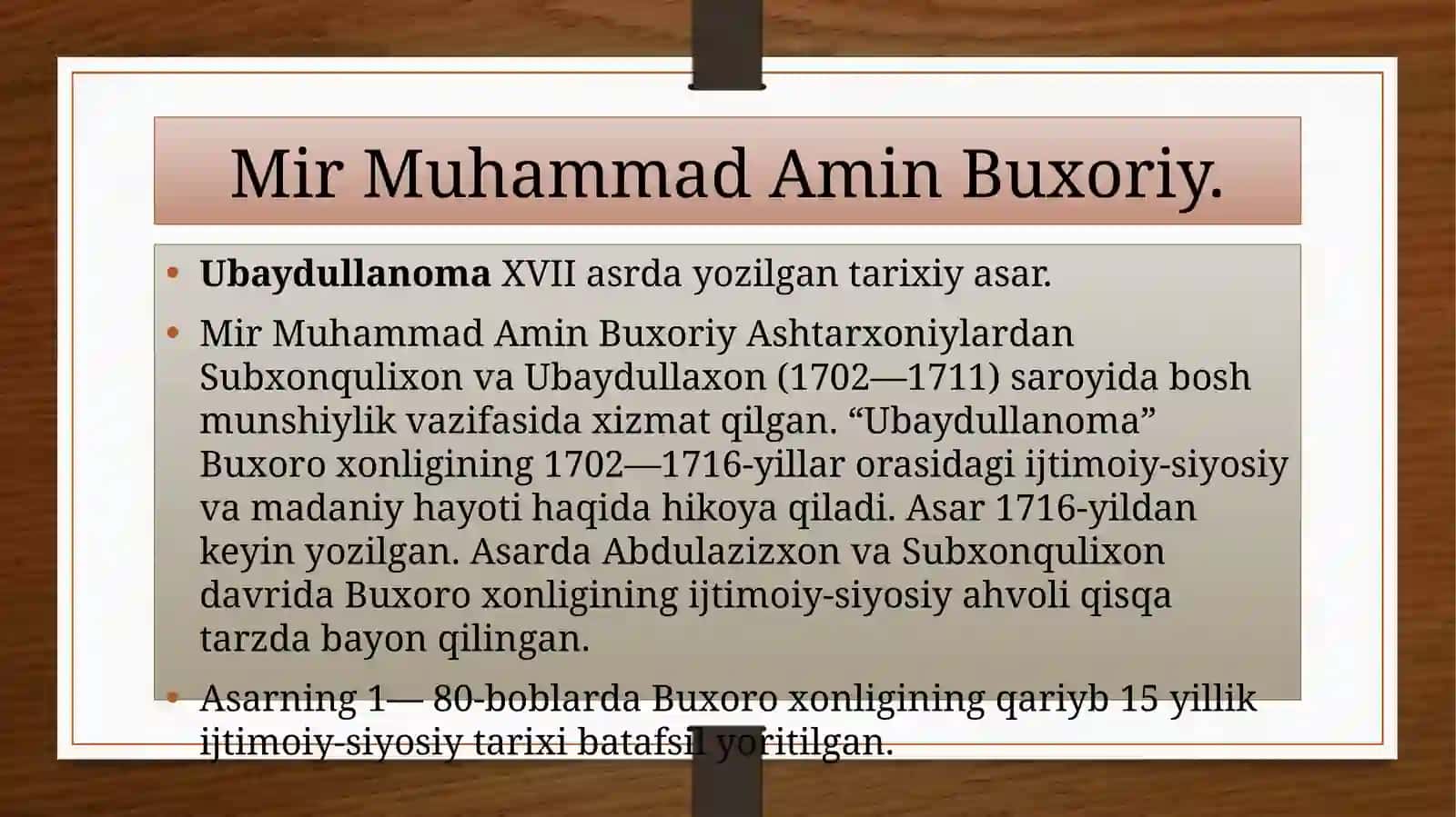 O’rta Osiyoning XVI-XIX asrlari tarixiga oid yozma manbalar 2