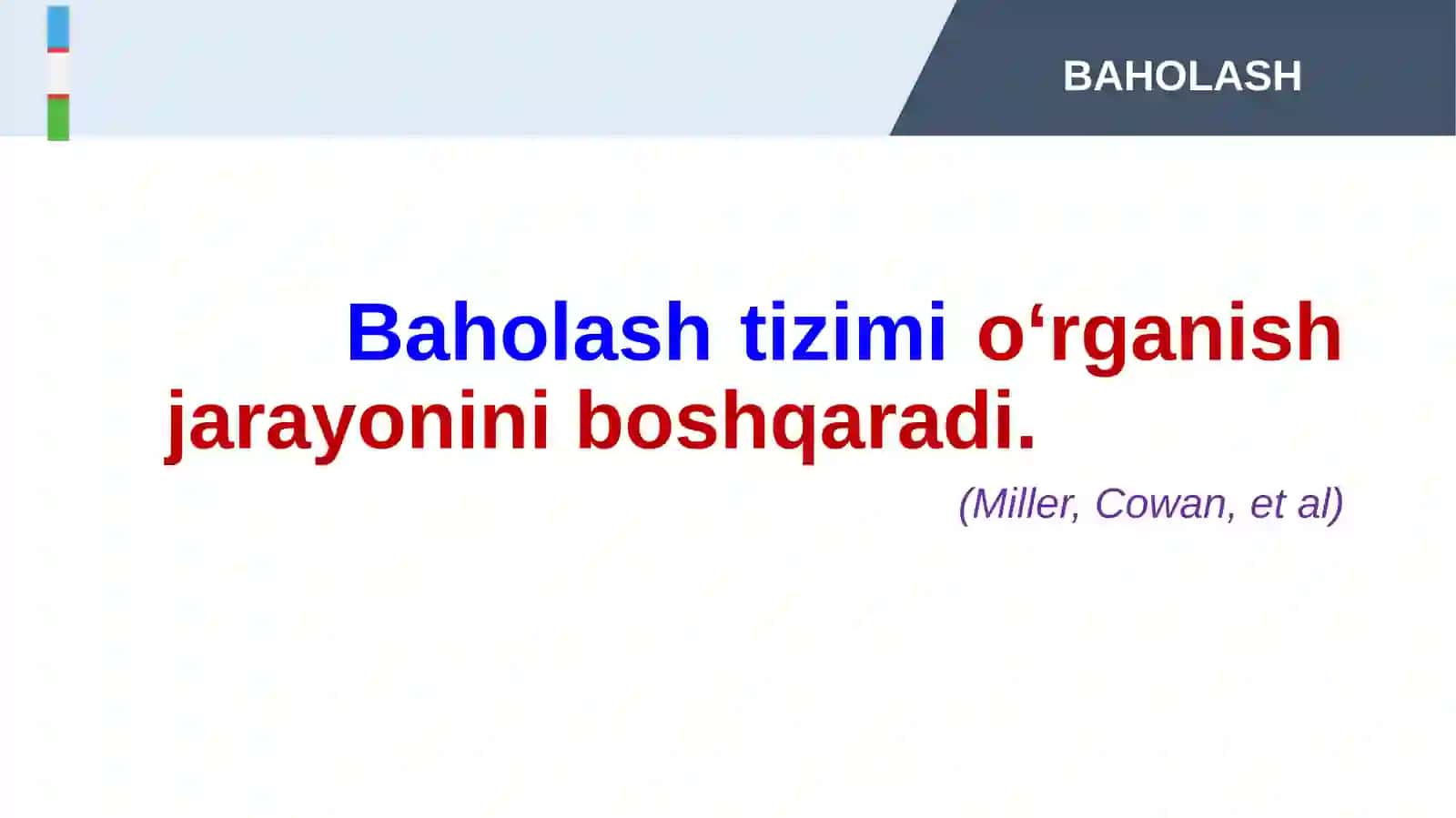 BAHOLASH: O‘quvchilarning o‘quv faoliyati natijalarinibaholash metodologiyasi 2